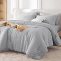 MUXHOMO Twin XL Comforter Set 5 Pieces, Seersucker Bed in a Bag, Light Grey by MUXHOMO