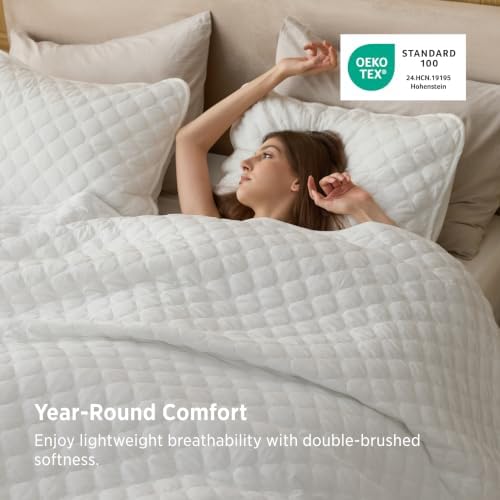 Bedsure Quilts Queen Size, Classic Honeycomb Quilting Comforter Set White - Image 2