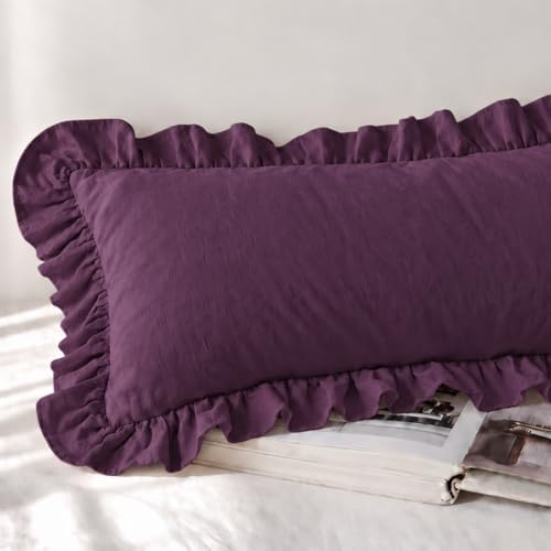 Merryword Dark Purple Body Pillow Cover 20x54inches Long Pillowcase Ruffled - Image 4