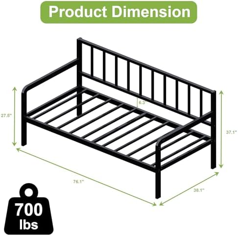 Lutown-Teen Twin Daybed Frame, Metal DayBeds, Heavy-Duty Steel Slats - Image 2