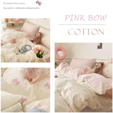 Nayoroom Pink Bow Polka Dot Comforter Set Full Reversible Striped Bedding - Image 5