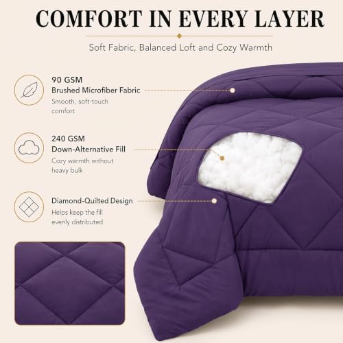 CozyLux Queen Comforter Set 88"x88" Purple - Image 3