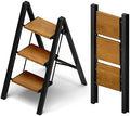 Taranta 3 Step Stool Foldable, Aluminum Step Ladder-BlackWoodgrain by TARANTA