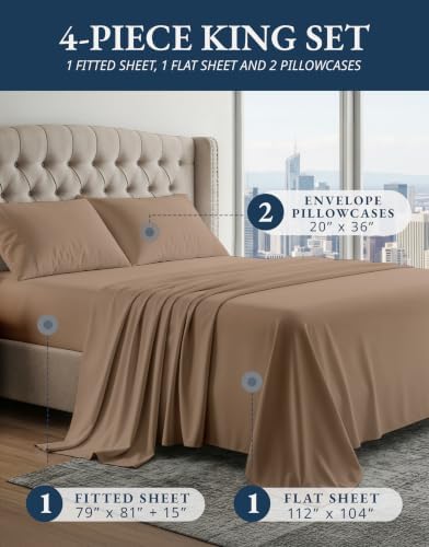 LANE LINEN King Size Sheets 100% Egyptian Cotton Sateen - Image 2