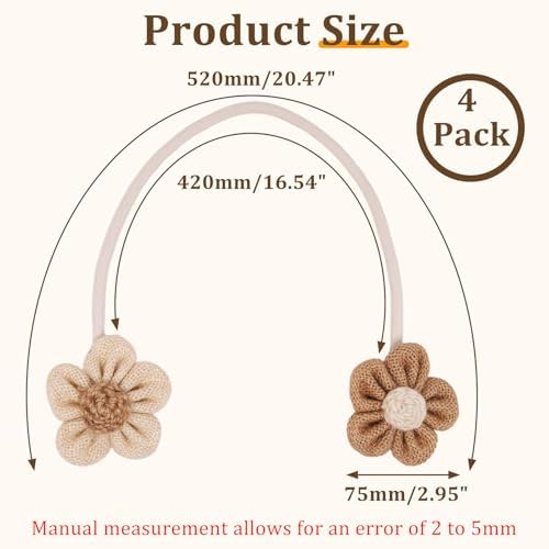 4 Pack Flower Curtain Tiebacks, Rope Curtain Tiebacks Boho Style, Simple - Image 2