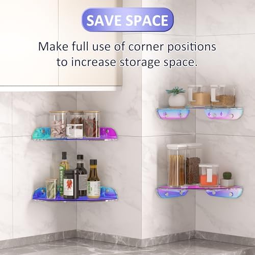 Sezanrpt 9.5x9.5 Inch Acrylic Corner Floating Shelf Set of 2, Iridescent Corner - Image 4