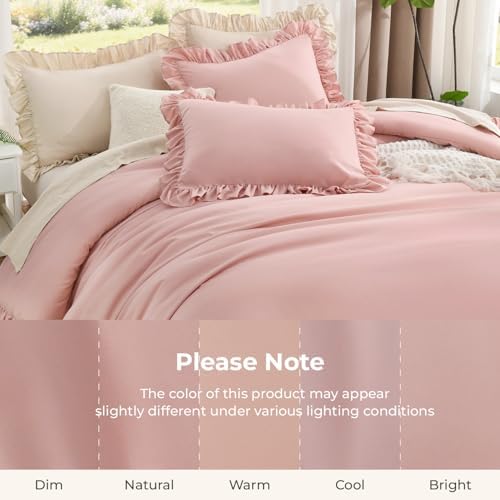 Litanika Full Comforter Set, 3 Pieces Blush Ruffle Bedding Set - Image 6