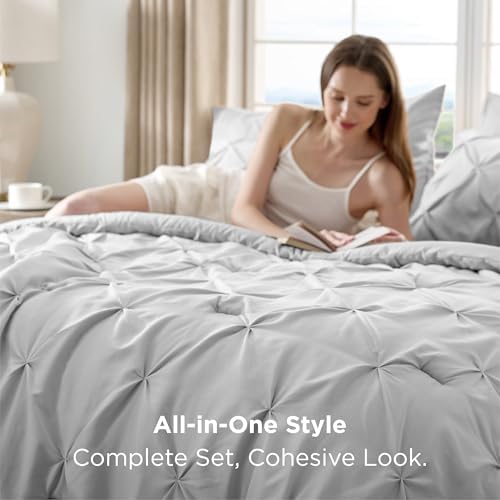 Bedsure 7-Piece California King Comforter Set & Sheets, Light Grey Bedding - Image 6