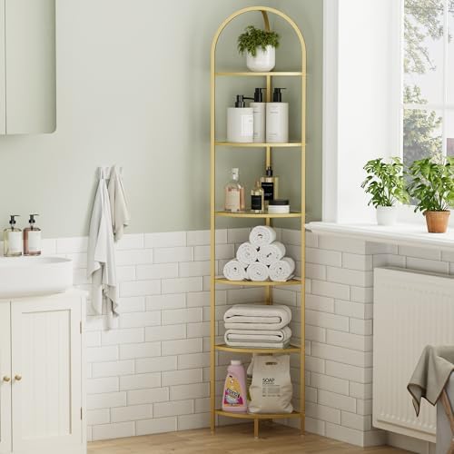 6-Tier Gold Corner Shelf Stand, Metal Corner Bookshelf - Image 4