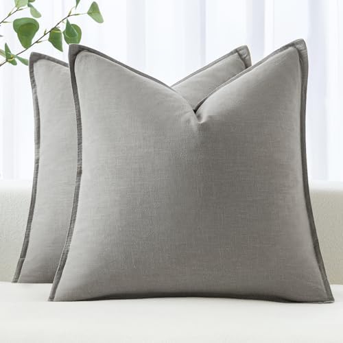 MIULEE Decorative Linen Euro Sham Pillow Covers 22x22 Inch Light Gray by MIULEE