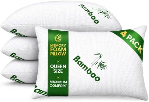 Sleepavo Memory Foam Pillows Queen Size Set of 4, Bed Pillows by Sleepavo