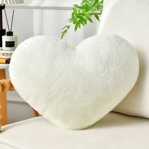 White Throw Pillows, Cute Heart Pillow, Decorative Pillows by IREMATE