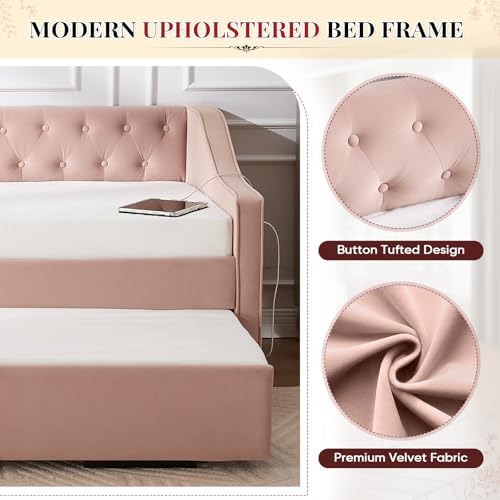 Daybed with Trundle Bed Twin, Upholstered Day Beds Frame - Image 4