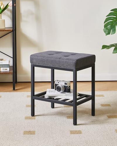 IBUYKE Rectangular Makeup Stool, Linen Seat Vanity Chair, Dark Gray WBD017G - Image 2