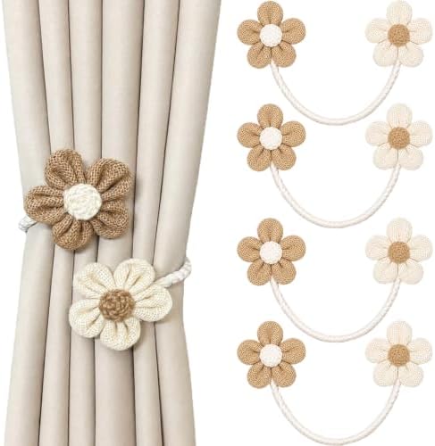 4 Pack Boho Flower Curtain Tiebacks, Flexible Wire Curtain Ties, No Drill by Unknown