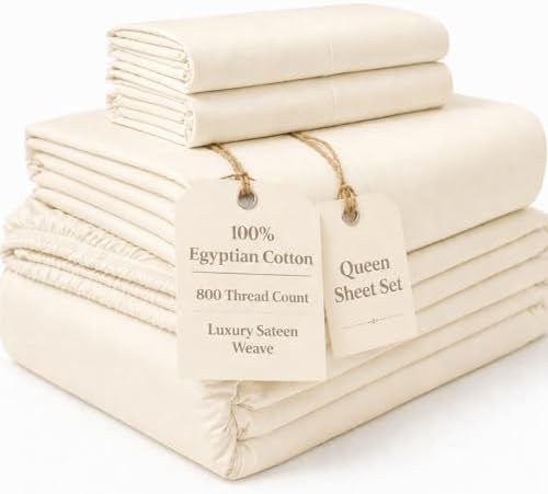 Queen Sheets - 800 Thread Count 4 PC Egyptian Cotton Luxury Bedding - Ivory by CHATEAUHOMECOLLECTION
