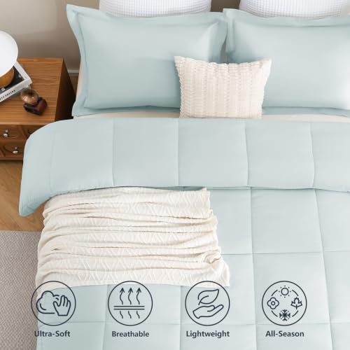 CozyLux Full Size Comforter Sets, 3-Piece Box-Stitched, Ice Blue - Image 2