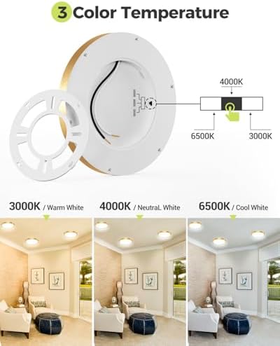 hepside 6PACK LED Flush Mount Ceiling Light, 3000K-4000K-6500K & 100W - Image 3