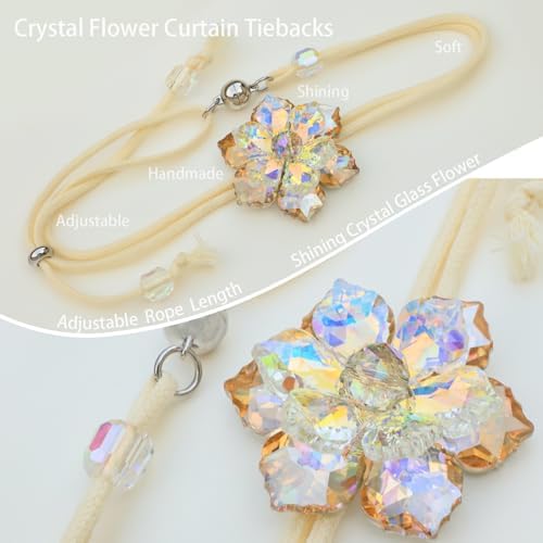 Magnetic Curtain Tiebacks, Crystal Flower Adjustable Rope Curtain Tie Backs - Image 2