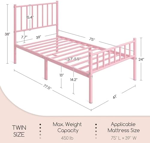 Yaheetech Twin Size Metal Platform Bed Frame - Image 2