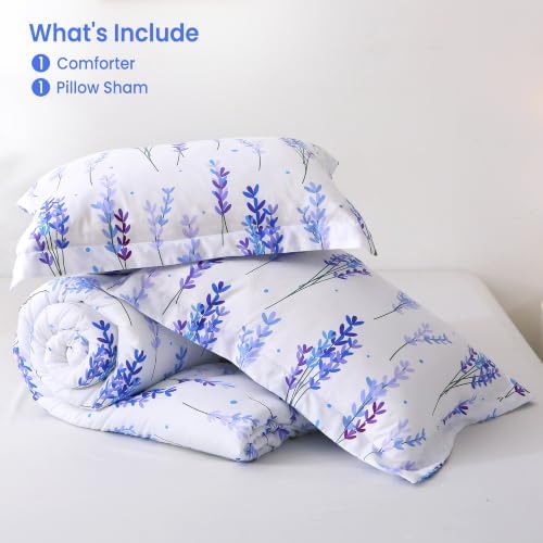 Mooreeke Twin Size Comforter Sets, Lavender Flower Cluster Patterned Bedding - Image 7