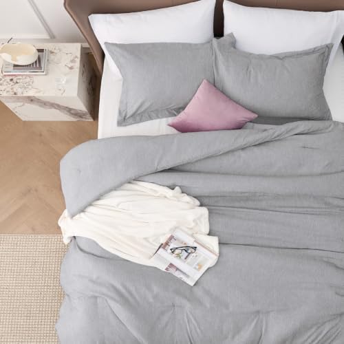 Bedsure Oversized Queen Comforter Set 3Pcs, Soft Light Grey Cationic Dyed - Image 7