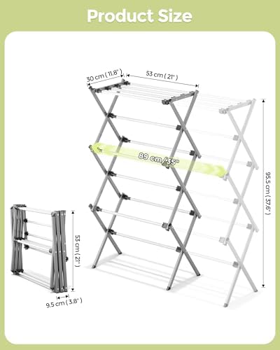 3-Tier Foldable Clothes Drying Rack, 37.6" H - Image 2