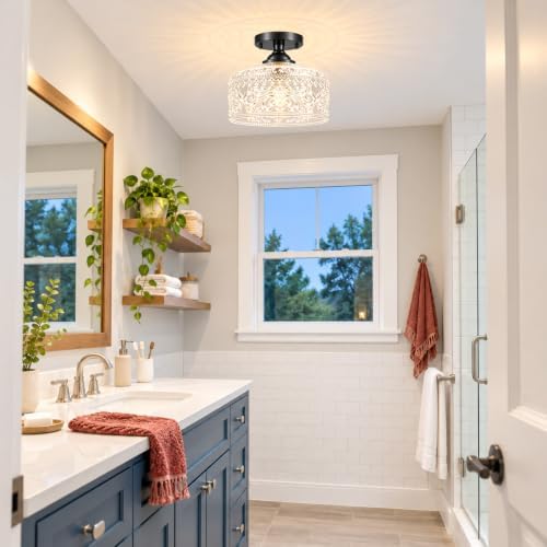 Small Semi Flush Mount Ceiling Light Fixture, Vintage Matte Black Close to - Image 6