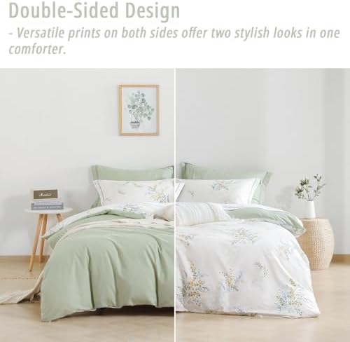 Off White & Sage Airy Botanical Cotton Comforter Set King Size 3PC - Image 4