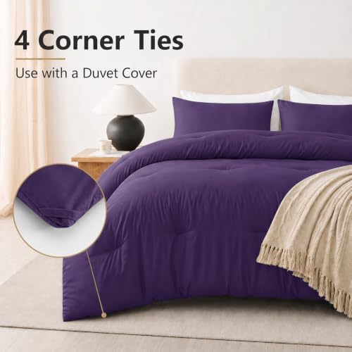 CozyLux Oversized King Comforter Set, 3 Pieces Purple Quilted Bedding - Image 4