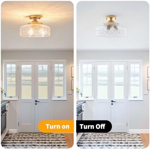 Gold Semi Flush Mount Ceiling Light, 3-Light Close to Ceiling Light - Image 6