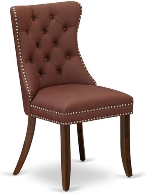East West Furniture ANDA3-AWA-26 3 Piece Dining Set Includes a Round Kitchen Table with Pedestal and 2 Polyester Fabric Upholstered Parson Chairs, 36x36 Inch, Antique Walnut