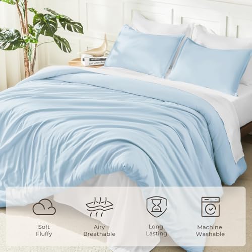 Litanika Light Blue Comforter Full Size, 3 Pieces Lightweight Solid Bed Set - Image 3