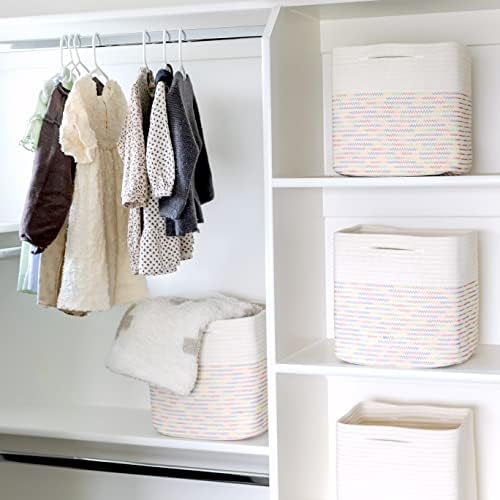 NaturalCozy 13 Inch Cube Storage Bins Cotton Rope Woven Baskets - Image 5