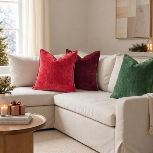 Pallene Chenille Soft Wine Red Throw Pillow Cover 24x24 Set of 2 - Image 4