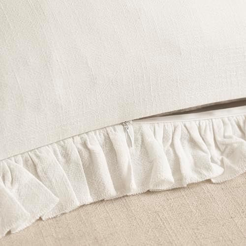 Foindtower Linen Fringe Ruffle Throw Decorative Pillow Covers 18×18 White - Image 3