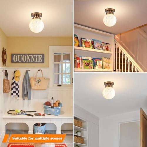 Semi Flush Mount Ceiling Light, Modern Globe Milk Glass Ceiling Light Fixture - Image 5
