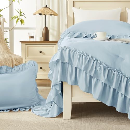Andency Light Blue Twin Size Ruffle Comforter Set, 2 Pieces - Image 5