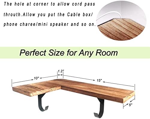 HAO Floating Corner Wall Shelves Rustic Wood Mounted Shelving L Shape Shelf - Image 3