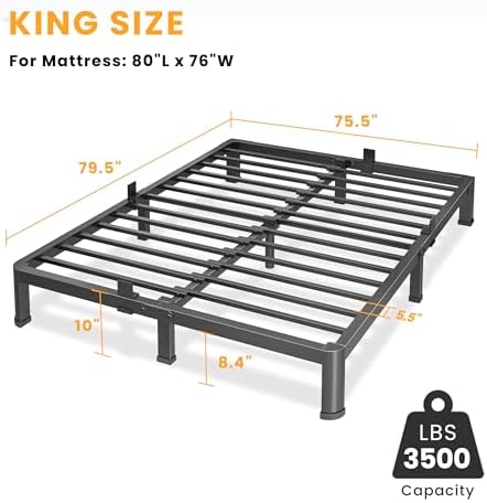10 Inch King Size Metal Platform Bed Frame - Image 3