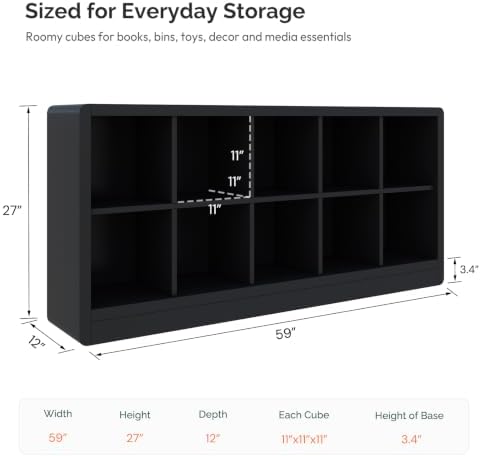 Low Cube Bookcase, 10-Cube Storage Organizer Shelf - Image 3