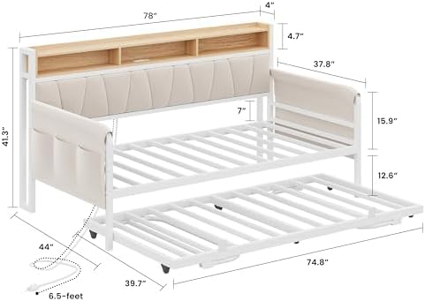 LIKIMIO Daybed with Trundle, Storage Headboard and Charging Station - Image 2