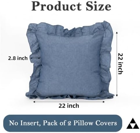 JoraLion Ruffled Throw Pillow Cover 22x22 Solid Dusty Blue - Image 4