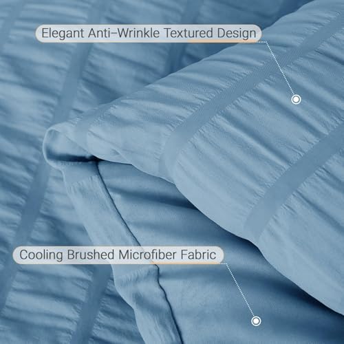 MUXHOMO King Comforter Set 7 Pieces, Seersucker Bed in a Bag, Mineral Blue - Image 5