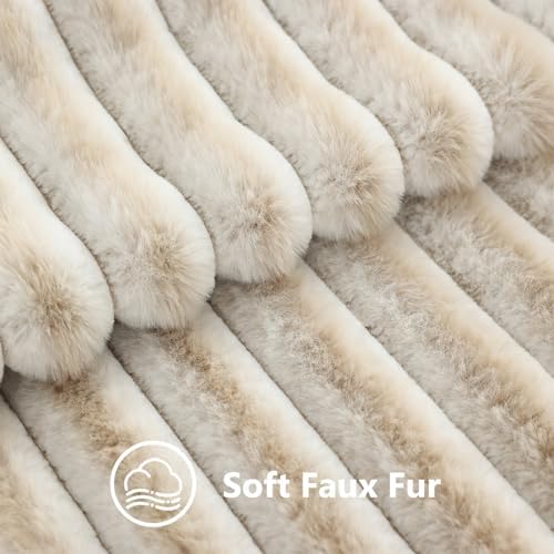 decorUhome Fall Faux Fur Throw Pillow Covers 18x18 Set of 2 Beige White - Image 3