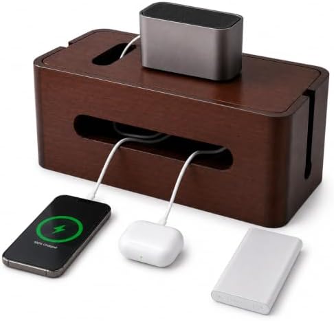Large Wooden Cable Management Box, Cord Organizer by Hotlea