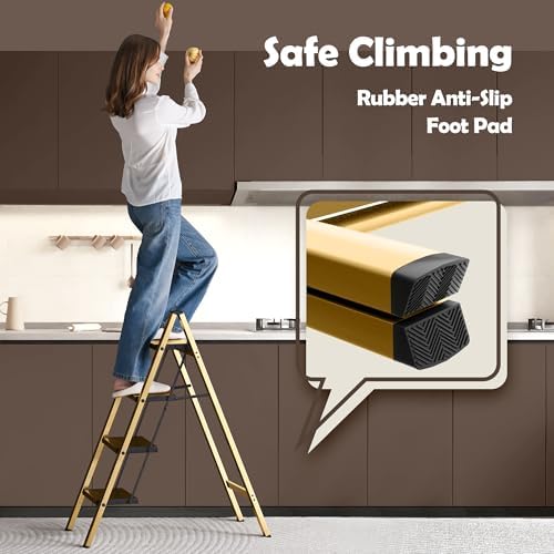 Taranta 4 Step Stool Foldable, Aluminum Step Ladder-Gold - Image 5