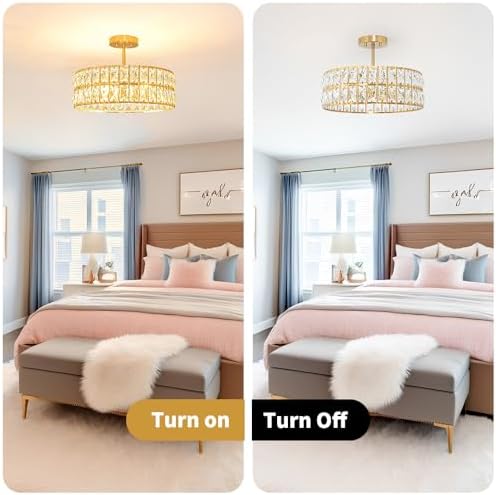 Lxybcce Crystal Ceiling Light Fixture, Modern Brushed Gold Ceiling Light - Image 5