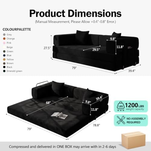 79" Convertible Futon Sofa Bed, Boneless Couch - Image 2