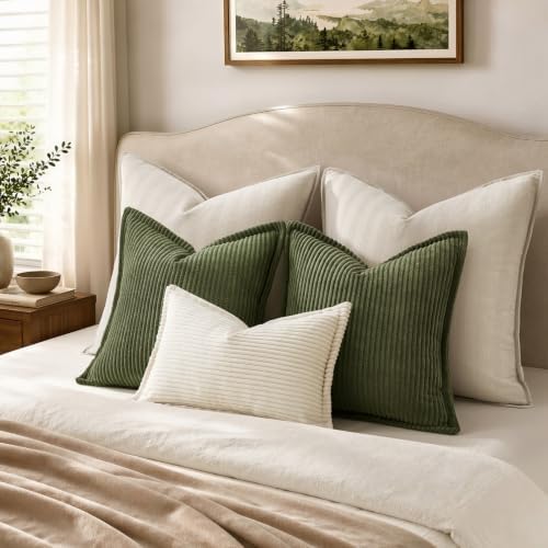 MIULEE Couch Pillow Covers Lumbar 12x20 Cream White Textured Corduroy - Image 4